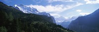 Framed Snow covered mountains, Swiss Alps, Wengen, Bernese Oberland, Berne Canton, Switzerland