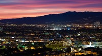 Framed High angle view of a city at dusk, Culver City, West Los Angeles, Santa Monica Mountains, Los Angeles County, California, USA