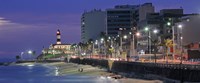 Framed Buildings at Porto Da Barra Beach with Forte De Santo Antonio Lighthouse at evening, Salvador, Bahia, Brazil