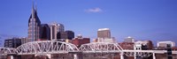 Framed Shelby Street Bridge with downtown skyline in background, Nashville, Tennessee, USA 2013