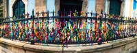 Framed Colorful Bonfim wish ribbons tied around at Church of Nosso Senhor do Bonfim, Pelourinho, Salvador, Bahia, Brazil