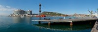 Framed Pier on the sea with World Trade Centre in the background, Port Vell, Barcelona, Catalonia, Spain