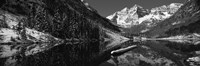 Framed Reflection of a mountain in a lake in black and white, Maroon Bells, Aspen, Colorado