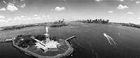 Framed Aerial View of the Statue of Liberty, New York City (black & white)