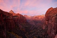 Framed Zion Canyon at sunset, Zion National Park, Springdale, Utah, USA