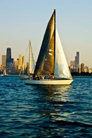 Framed Sailboat in a lake, Lake Michigan, Chicago, Cook County, Illinois, USA