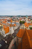 Framed High angle view of buildings and a church in a city, Heiliggeistkirche, Old Town Hall, Munich, Bavaria, Germany
