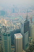 Framed Aerial view of new Pudong district housing, Shanghai, China