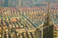 Framed Aerial view of housing, Shanghai, China