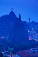 Framed Rocher Corneille with Saint Michel d'Aiguilhe and Cathedral of Notre Dame Le Puy, Le Puy-en-Velay, Haute-Loire, Auvergne, France