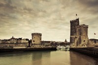 Framed Tour de la Chaine and Tour St-Nicholas towers, Old Port, La Rochelle, Charente-Maritime, Poitou-Charentes, France