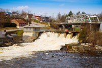 Framed Spring flood at Hydro Falls on Muskoka River, Bracebridge, Ontario, Canada