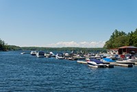 Framed Boats in the sea, Rose Point Marina, Parry Sound, Ontario, Canada
