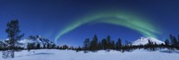 Framed Panoramic view of the Aurora Borealis over Nova Mountain Wilderness, Norway