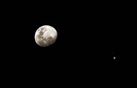 Framed Earth's moon and Jupiter separated by six degrees