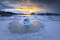 Framed frozen fjord that is part of Tjeldsundet in Troms County, Norway