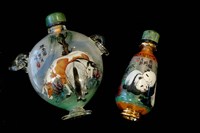 Framed Hand Painted Snuff Bottles with Jade Tops and Horse Globe, Chinese Handicrafts, China
