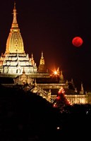 Framed Asia, Myanmar, Bagan, moon rising over Ananda temple
