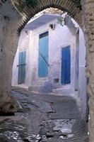 Framed Blue Doors and Whitewashed Wall, Morocco