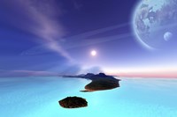 Framed Beautiful cosmic seascape on an alien world