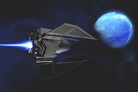 Framed small spacecraft from Earth reaches a water planet after many light years