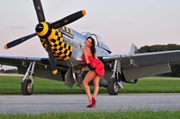 Framed Sexy 1940's style pin-up girl posing with a P-51 Mustang