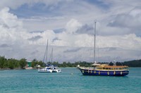 Framed Indian Ocean, Seychelles, Praslin, Sailboats