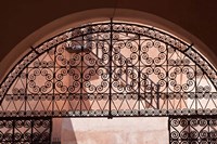 Framed Moorish architecture, iron gate Rabat medina, Morocco