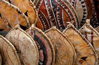 Framed Kenya. Handmade Masai shields at a roadside market