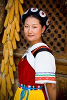 Framed Naxi Minority Woman in Traditional Ethnic Costume, China