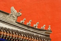 Framed Rooftop figures and colorful wall, Forbidden City, Beijing, China