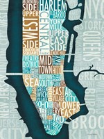 Framed Manhattan Map Blue Brown