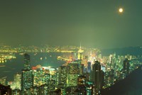 Framed City Lights at Twilight From Victoria Peak, Central District, Hong Kong, China