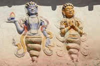 Framed Indian And Buddhist Gods On Temple, Thiksey, Ladakh, India