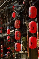 Framed Old Town red lanterns outside restaurants, Xinhua Jie Street, Lijiang, Yunnan Province, China