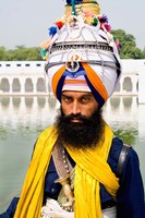 Framed Sika Hindu Religious Man in Bangla Shib Gurudwara, Sika Great Temple, New Delhi, India