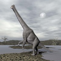 Framed Brachiosaurus dinosaur backdropped by a full moon