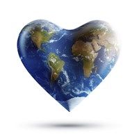 Framed Heart-shaped planet Earth on a white background