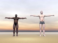 Framed Homo Erectus man next to modern human being