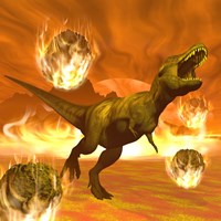 Framed Tyrannosaurus Rex struggles to escape from a meteorite crash