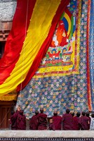 Framed Monks raising a thangka during the Hemis Festival, Ledakh, India