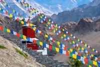 Framed Strings of prayer flags at Thiksey Monasterym Leh, Ladakh, India