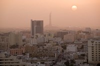Framed Qatar, Ad Dawhah, Doha. Aerial View of Dowtown / Sunset
