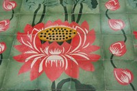 Framed Detail of temple lotus flower tile floor, Island of Penang, Malaysia