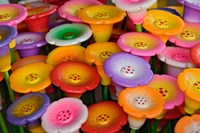 Framed Circular Carved wooden flowers at market, Bo Sang, Chiang Mai, Thailand