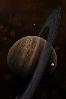 Framed Artist's concept of a ringed gas giant and its moons