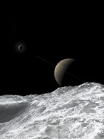 Framed Saturn and Enceladus as seen from the moon Tethys