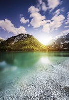 Framed Sunset at Lake Braies and Dolomite Alps, Northern Italy