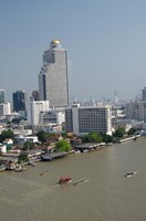 Framed Downtown Bangkok skyline view with Chao Phraya river, Thailand