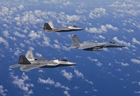 Framed F-15 Eagle and Two F-22 Raptors over Japan